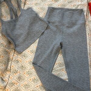 Carbon38 Ribbed Slate Active Crop Tank & High-Waist Leggings - Gray Blue